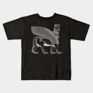 Lamassu Winged Bull White Side Kids T-Shirt